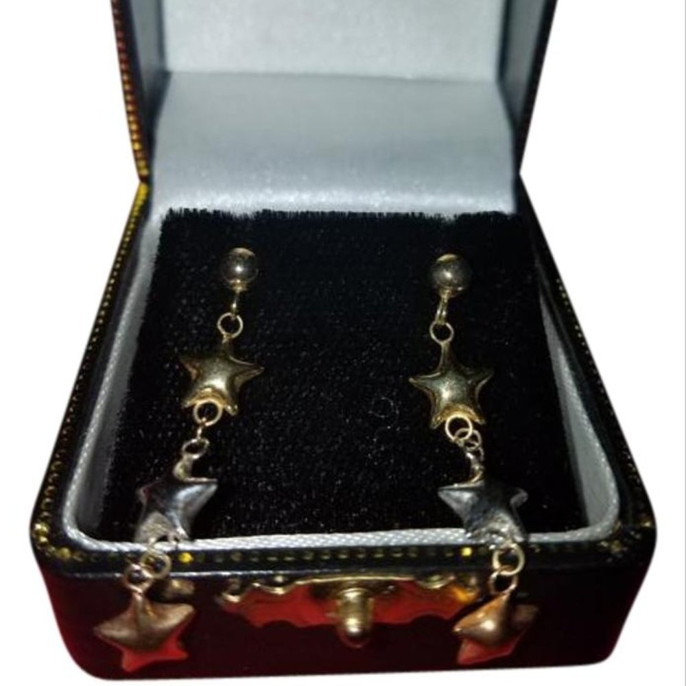 Star Dangle Earrings Yellow/Rose Gold/Silver 14k